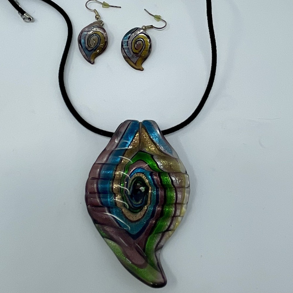 Lot statement necklaces earrings bracelet hand blown glass murano style turquois - Picture 4 of 6